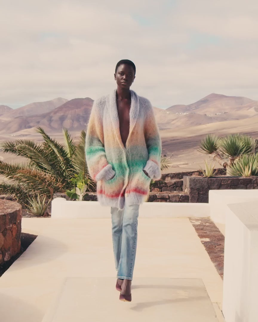 Mes Demoiselles Stone Multicolour Stripe Brushed Mohair Cardigan