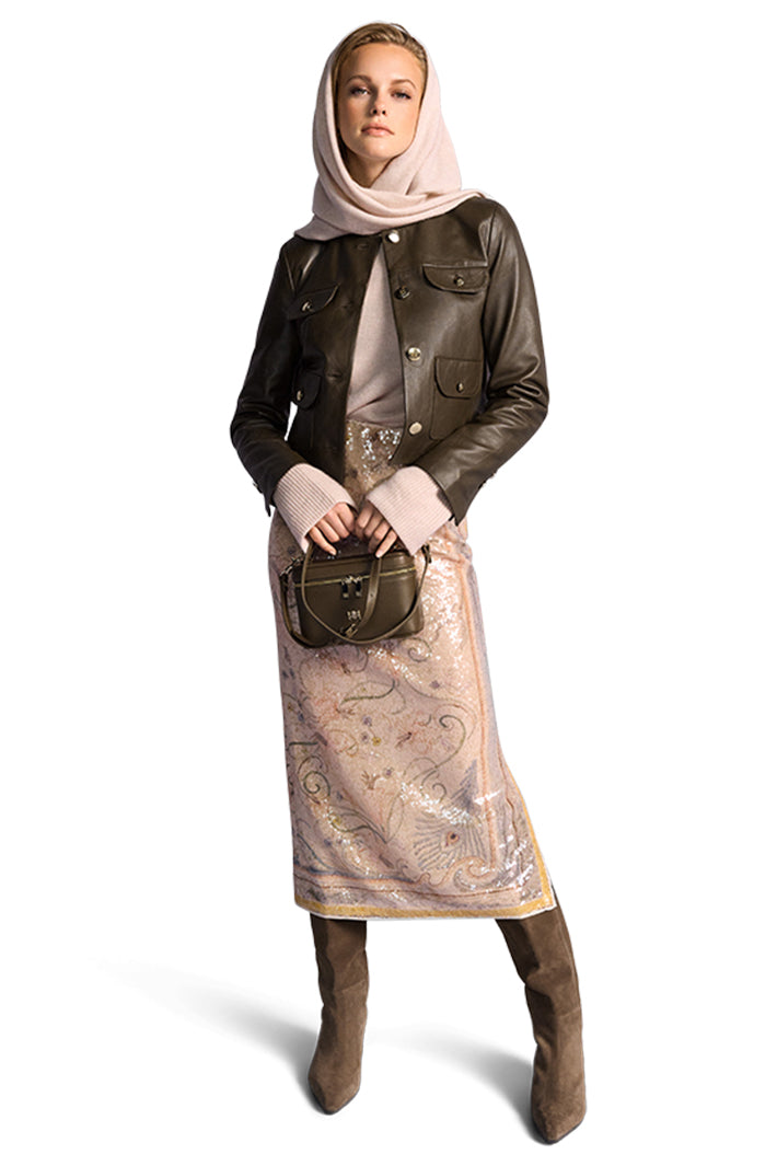 Riani 584720-4462 Panama Beige Patterned Sequin Midi Skirt