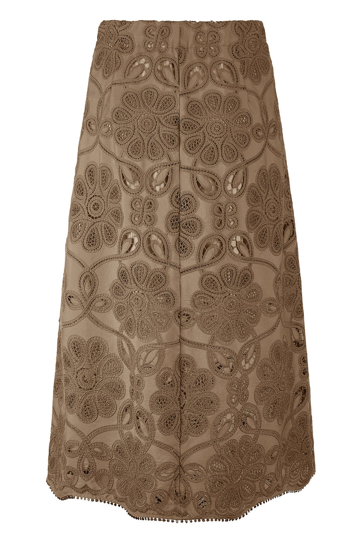 Riani 644790 4508 606 Coconut Brown Embroidered Long Skirt