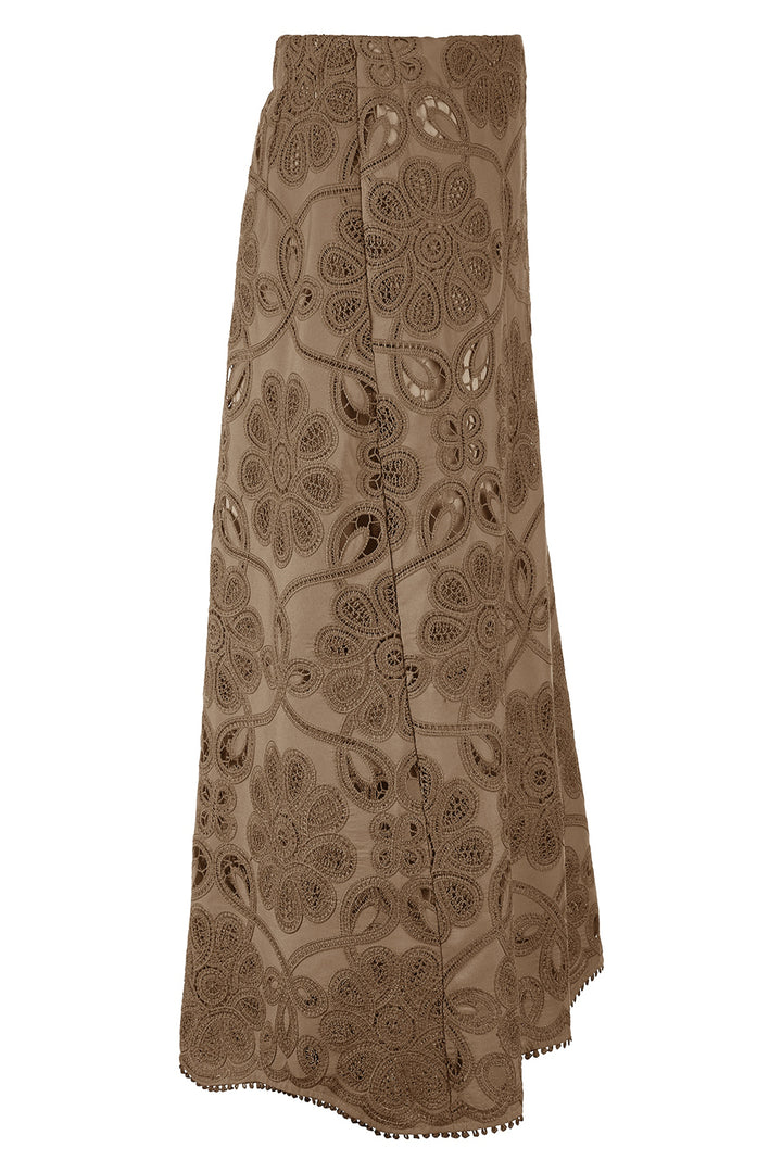 Riani 644790 4508 606 Coconut Brown Embroidered Long Skirt