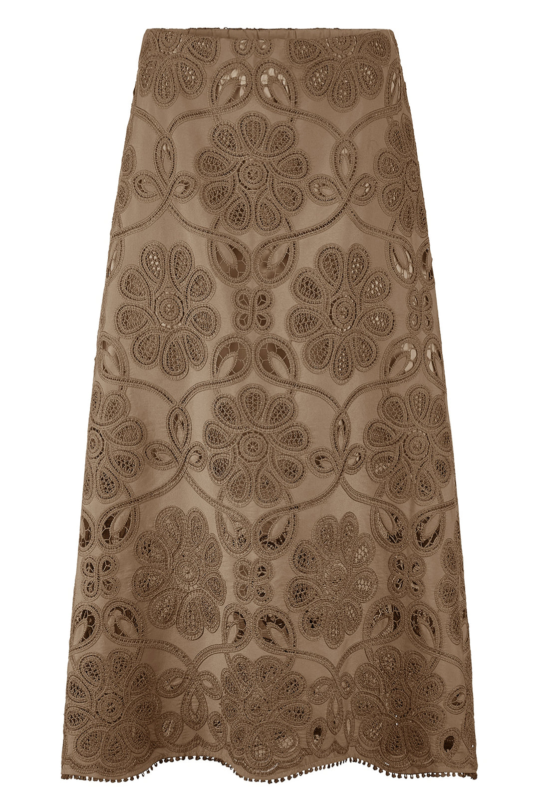Riani 644790 4508 606 Coconut Brown Embroidered Long Skirt
