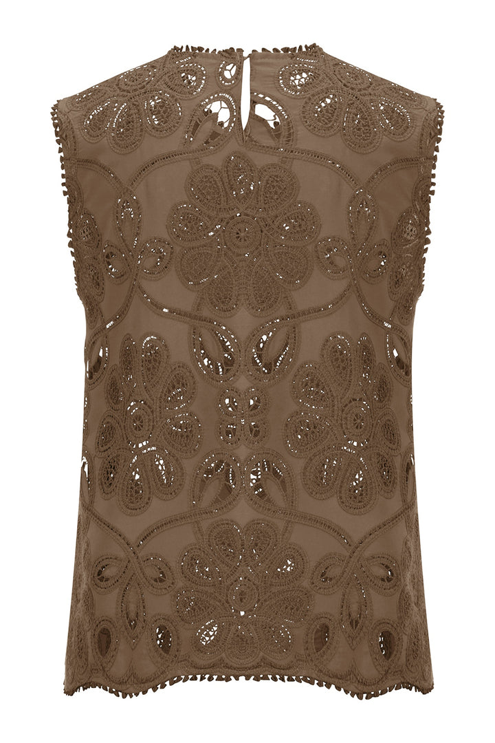 Riani 645540 4508 606 Coconut Brown Embroidered Sleeveless Top