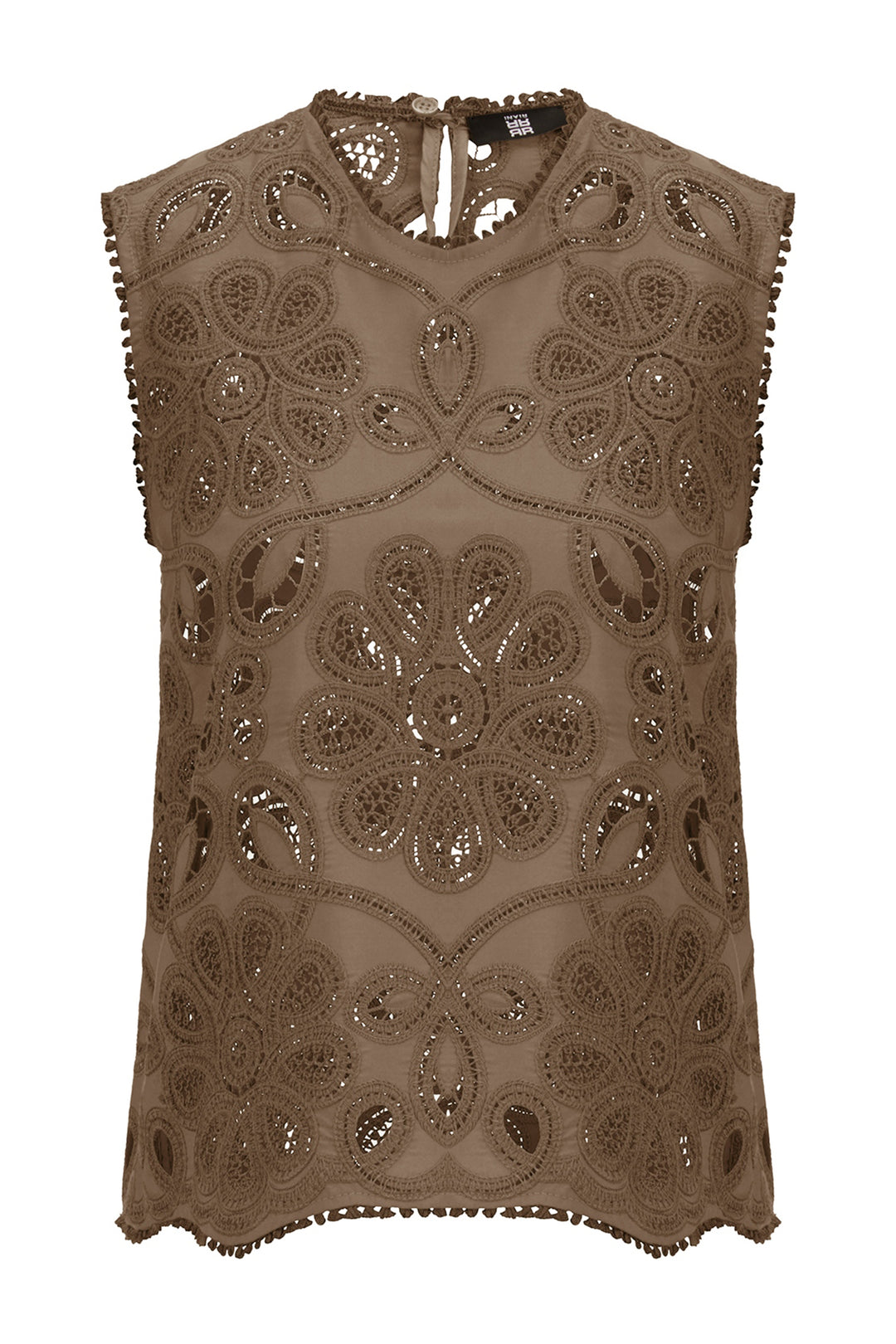 Riani 645540 4508 606 Coconut Brown Embroidered Sleeveless Top