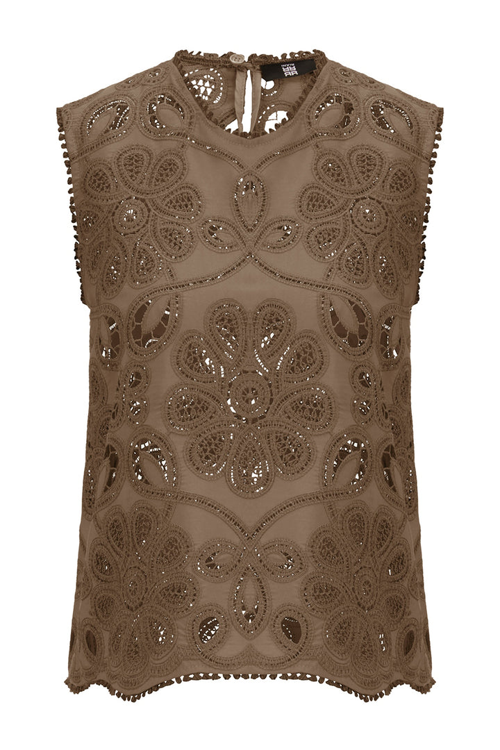 Riani 645540 4508 606 Coconut Brown Embroidered Sleeveless Top