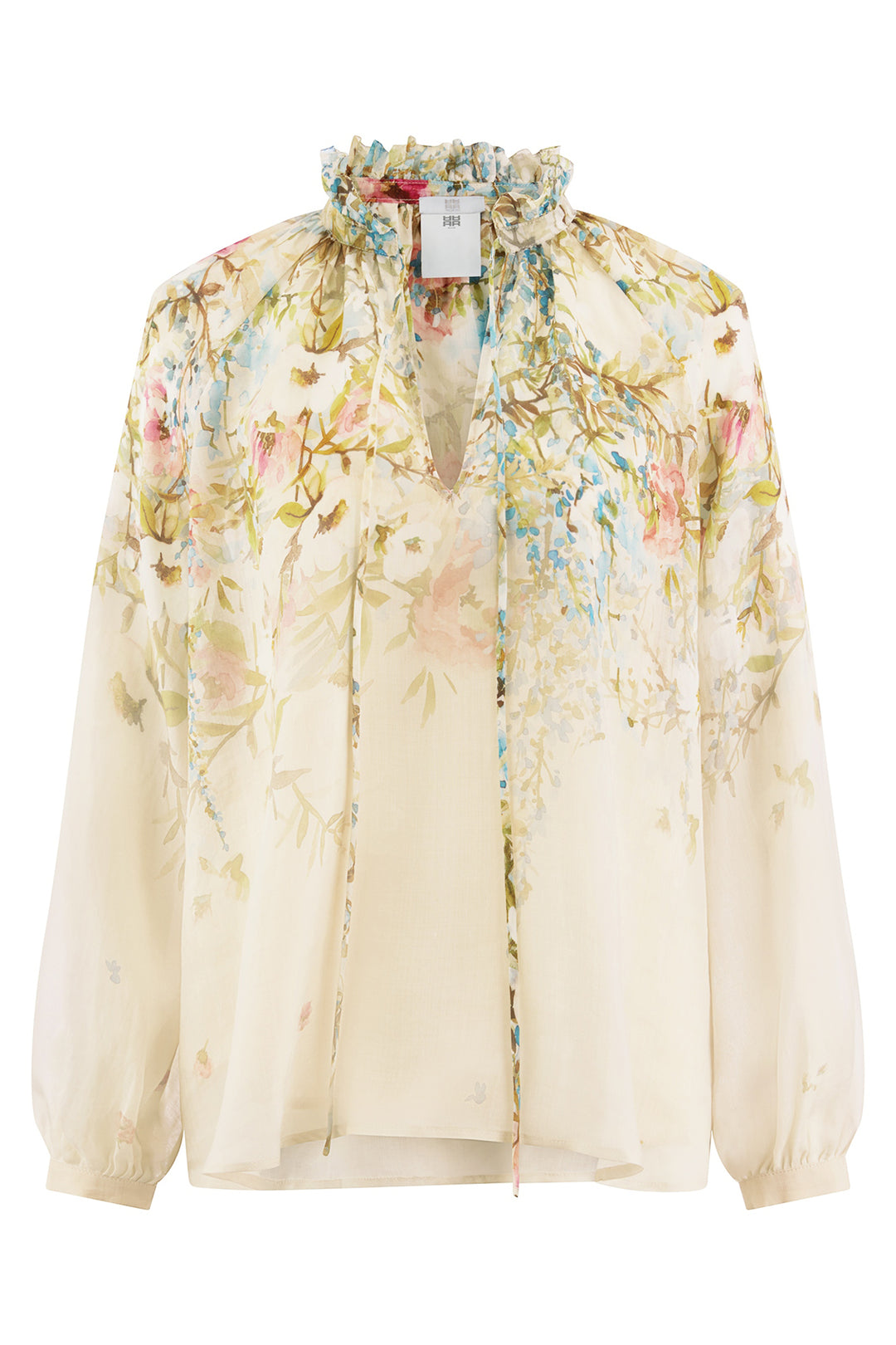 Riani 645800 4577 184 Cream Floral Print Ruffle Neck Blouse
