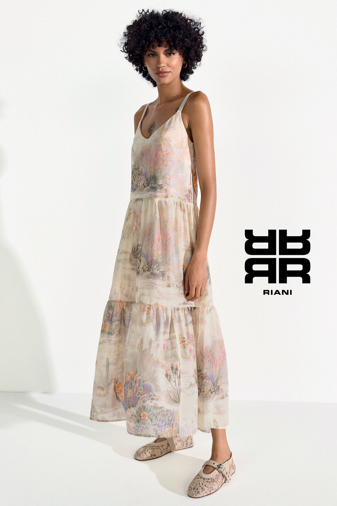 Riani 646820 4568 860 Straw Beige Desert Print Sleeveless Dress