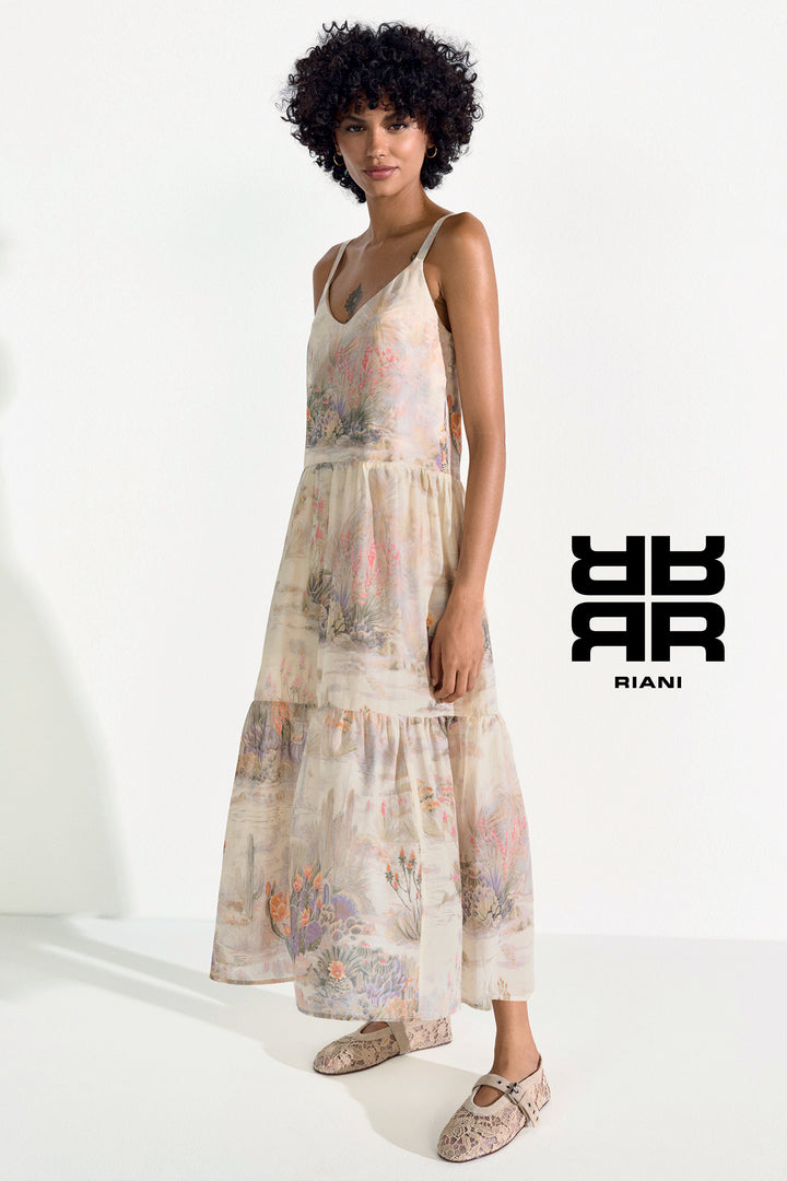 Riani 646820 4568 860 Straw Beige Desert Print Sleeveless Dress