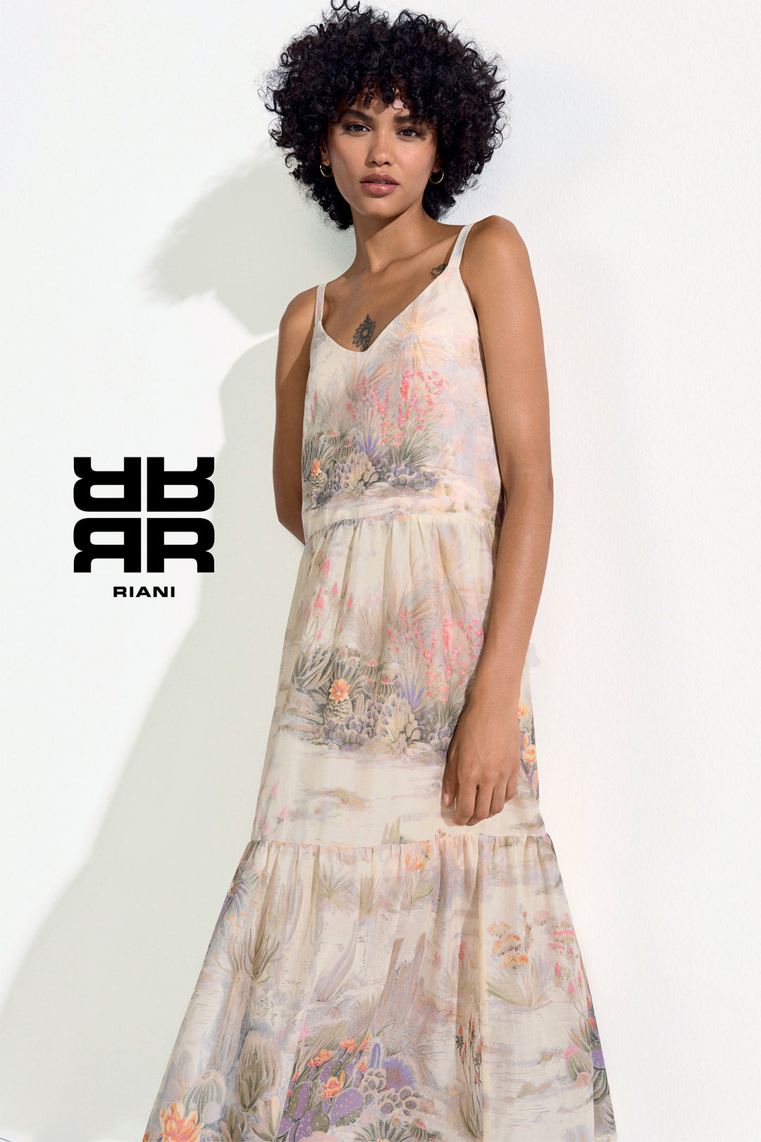 Riani 646820 4568 860 Straw Beige Desert Print Sleeveless Dress