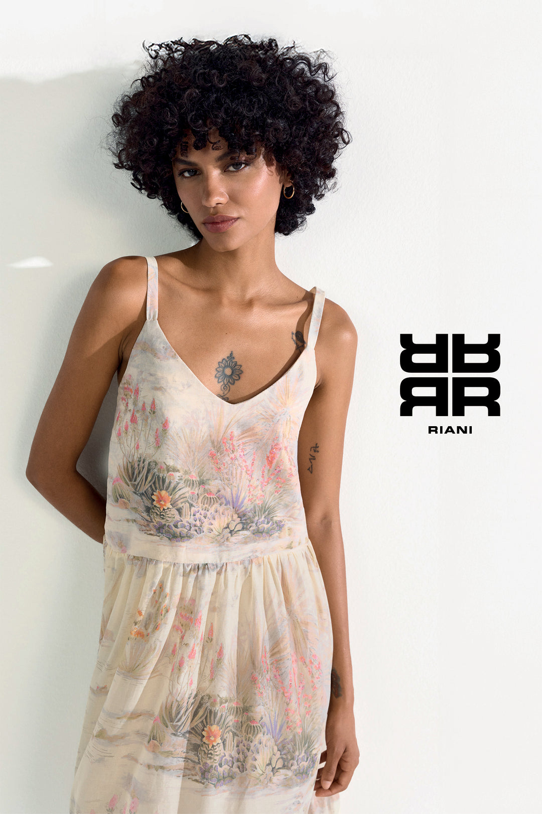 Riani 646820 4568 860 Straw Beige Desert Print Sleeveless Dress