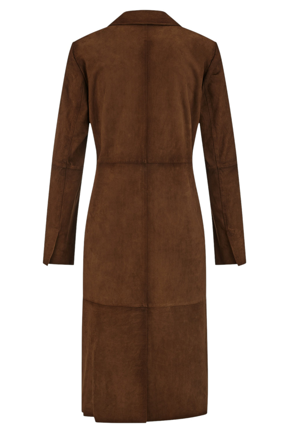 Riani 672070 dark pecan brown long suede leather coat at Lonah Boutique