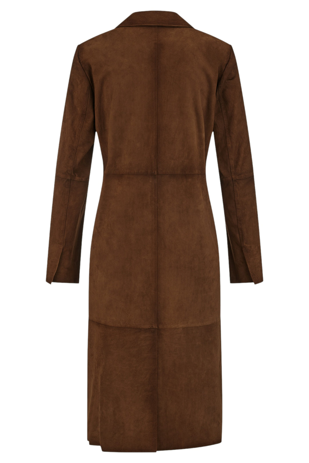 Riani 672070 dark pecan brown long suede leather coat at Lonah Boutique