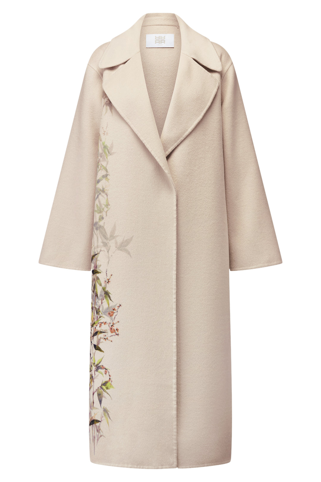 Riani 672120 oat beige botanical print longline coat at Lonah Boutique