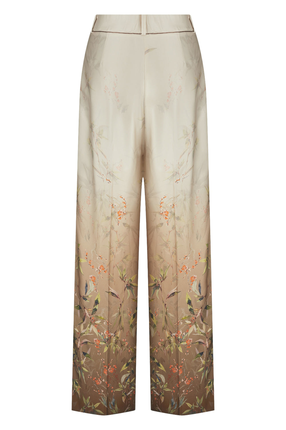 Riani 673240 oat beige floral print wide leg trousers at Lonah Boutique