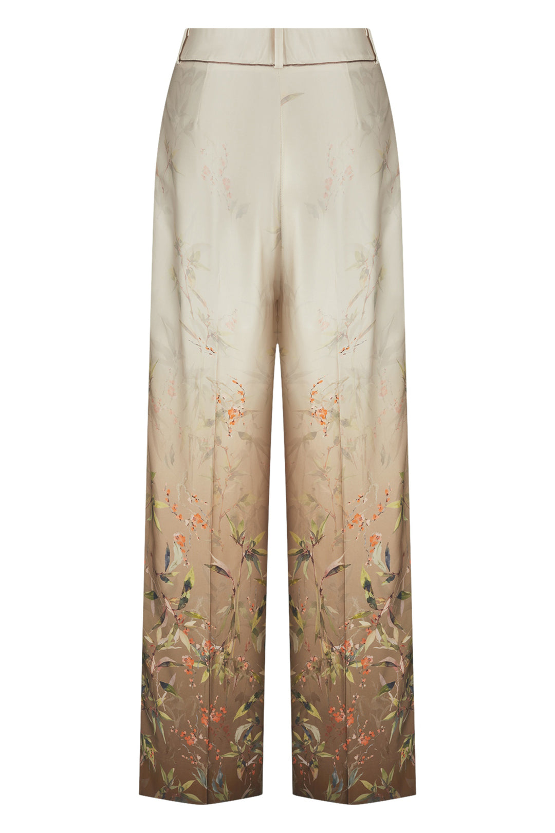 Riani 673240 oat beige floral print wide leg trousers at Lonah Boutique
