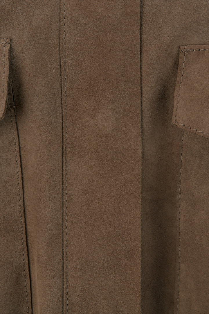 Riani 675020 pecan brown suede leather shirt jacket at Lonah Boutique