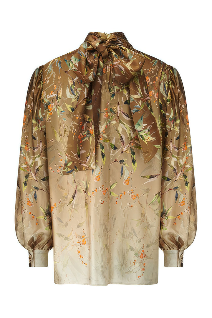 Riani 675250 botanical print satin high neck blouse at Lonah Boutique