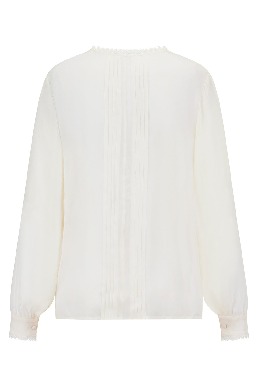 Riani 675420 oat beige lace trim ruffle blouse at Lonah Boutique
