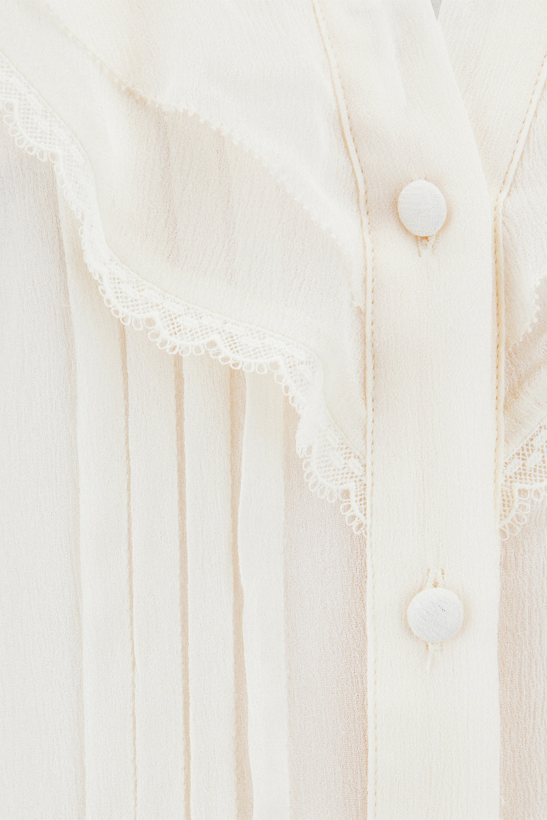 Riani 675420 oat beige lace trim ruffle blouse at Lonah Boutique