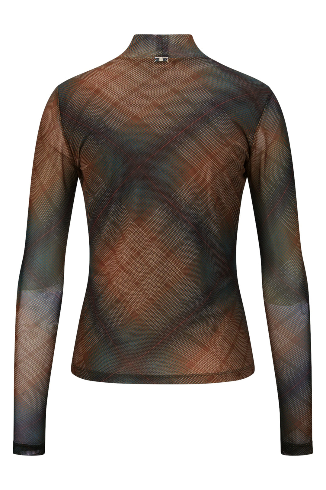 Riani 678310 brown check print mesh high neck top at Lonah Boutique