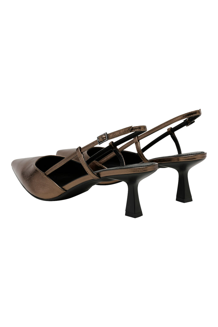 Riani 679160 bronze metallic leather slingback kitten heel shoes at Lonah Boutique