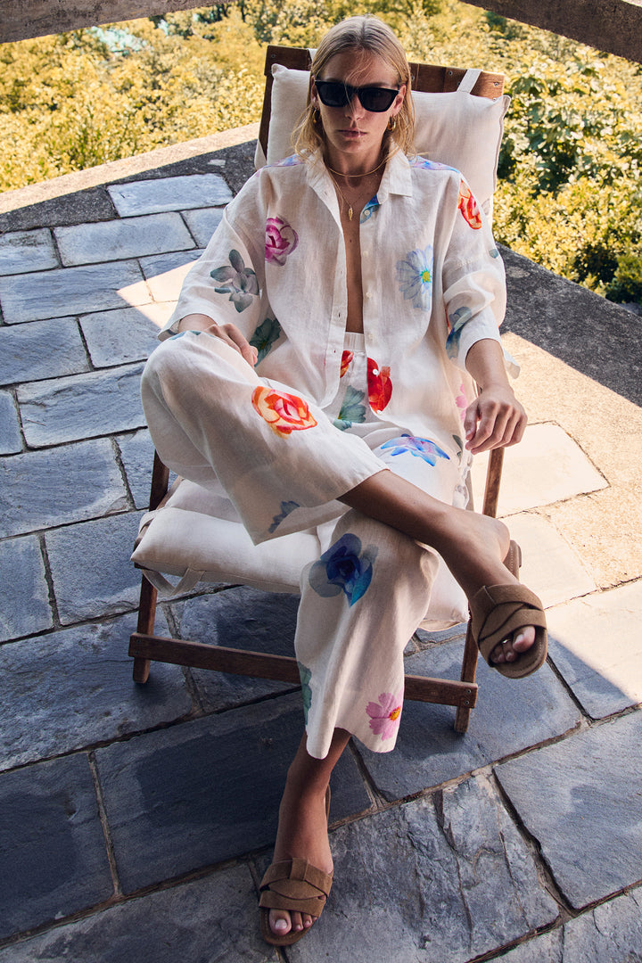 Rosso35 N1941B White Print Linen Oversized Shirt 8471-800-00