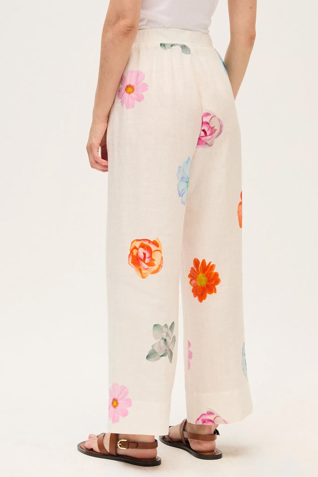 Rosso35 N1943P White Print Linen Wide Leg Trousers 8471-800-00