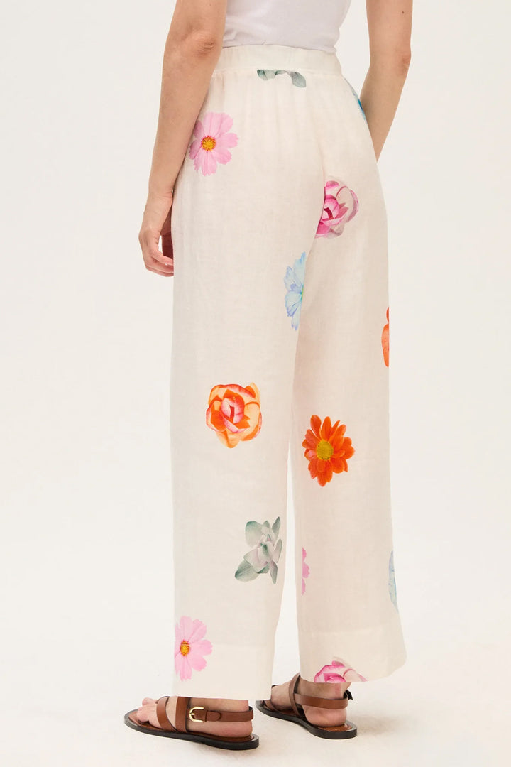 Rosso35 N1943P White Print Linen Wide Leg Trousers 8471-800-00