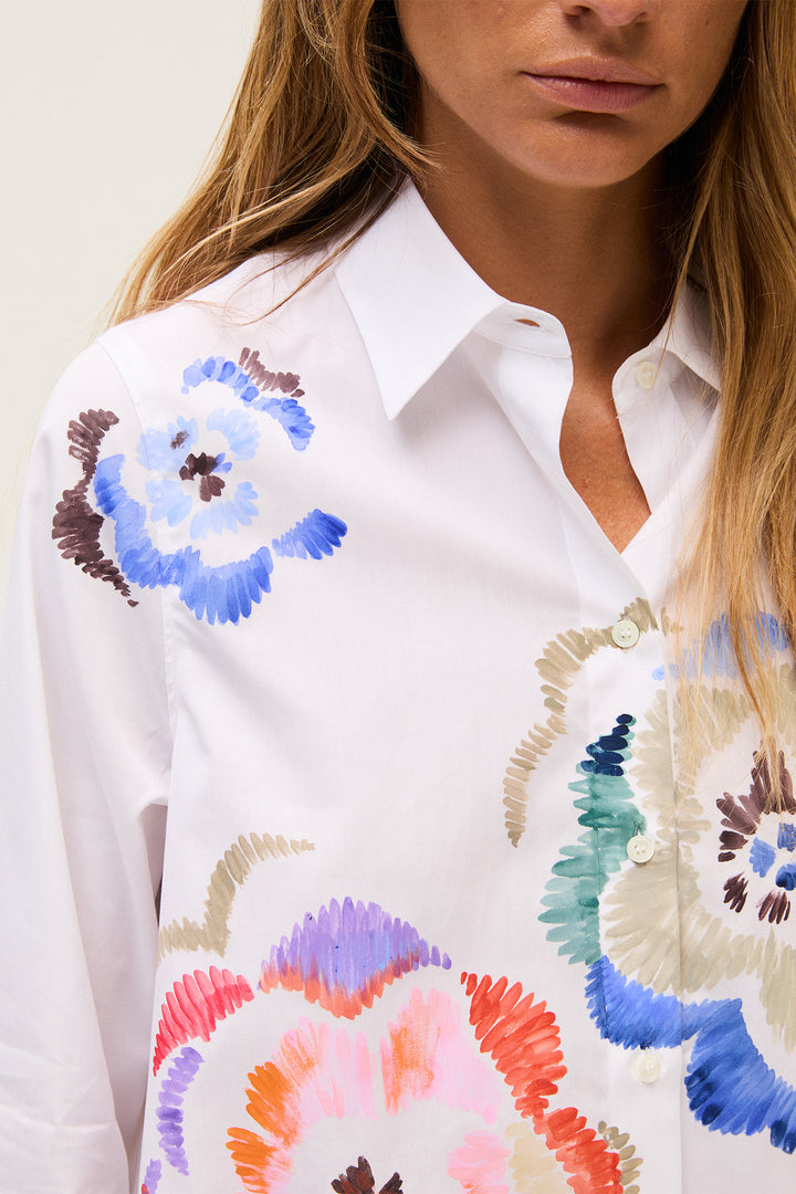 Rosso35 S7459BH White Hand-Painted Poplin Shirt 390 01