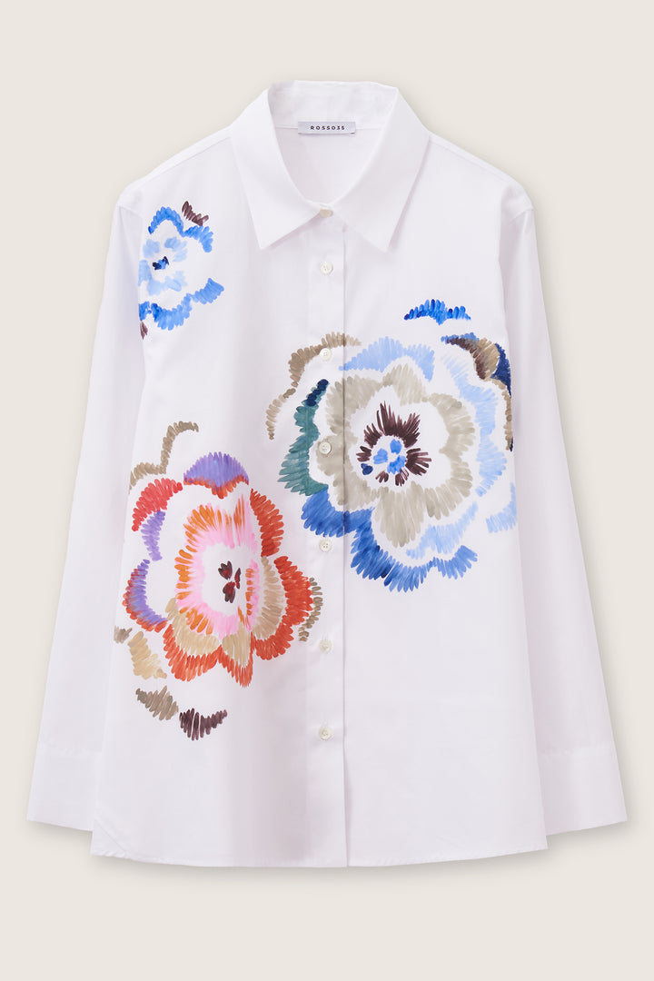 Rosso35 S7459BH White Hand-Painted Poplin Shirt 390 01