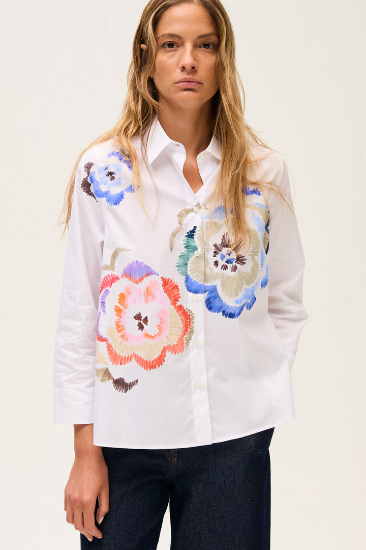 Rosso35 S7459BH White Hand-Painted Poplin Shirt 390 01