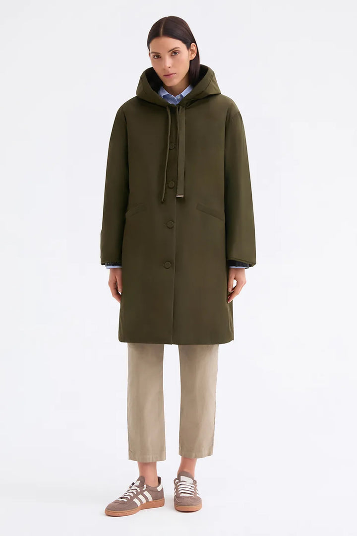 Rosso35 S7635A 147 Green Hooded Coat, front view