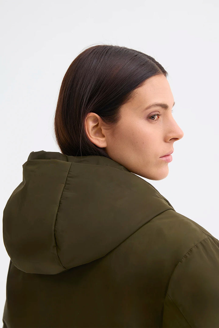 Rosso35 S7635A 147 Green Hooded Coat, hood detail