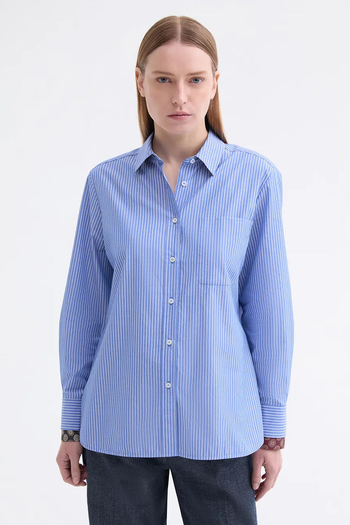 Rosso35 S7707B 333 Blue Striped Shirt, front view