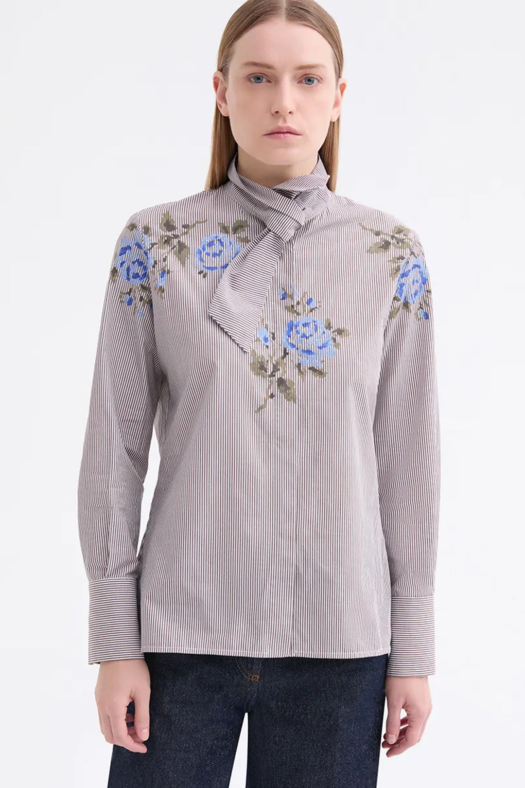 Rosso35 S7708BH 333 144 Brown Striped Shirt, front view