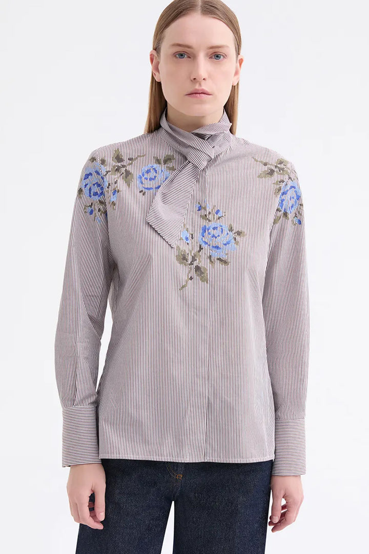 Rosso35 S7708BH 333 144 Brown Striped Shirt, front view
