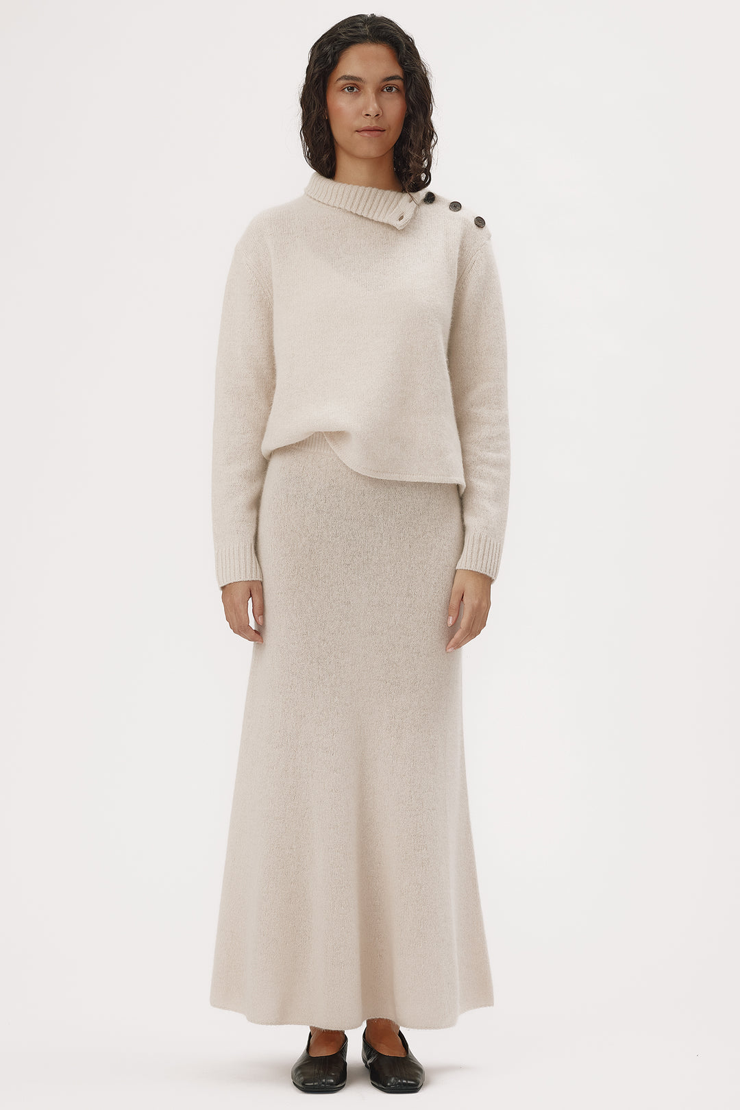 Six Ames Cilia Oatmeal Beige Jumper 72364 C3820, styled on model