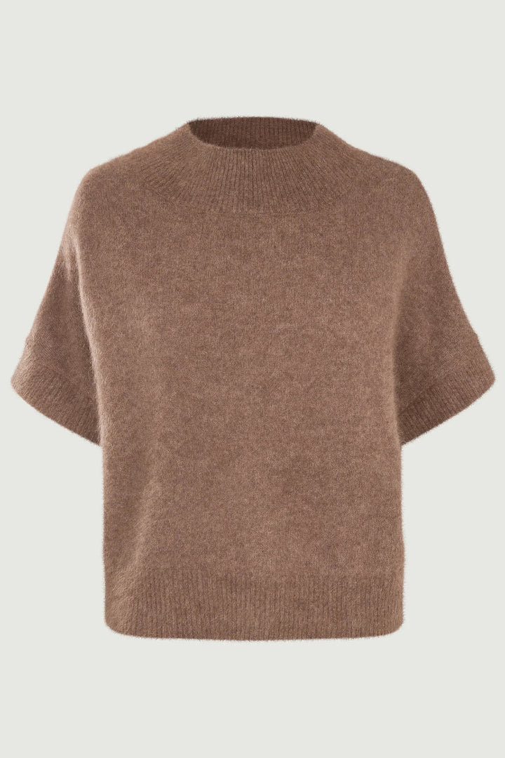 Six Ames Doanna 72278 Acorn Melange Round Neck Short Sleeve Sweater C3205