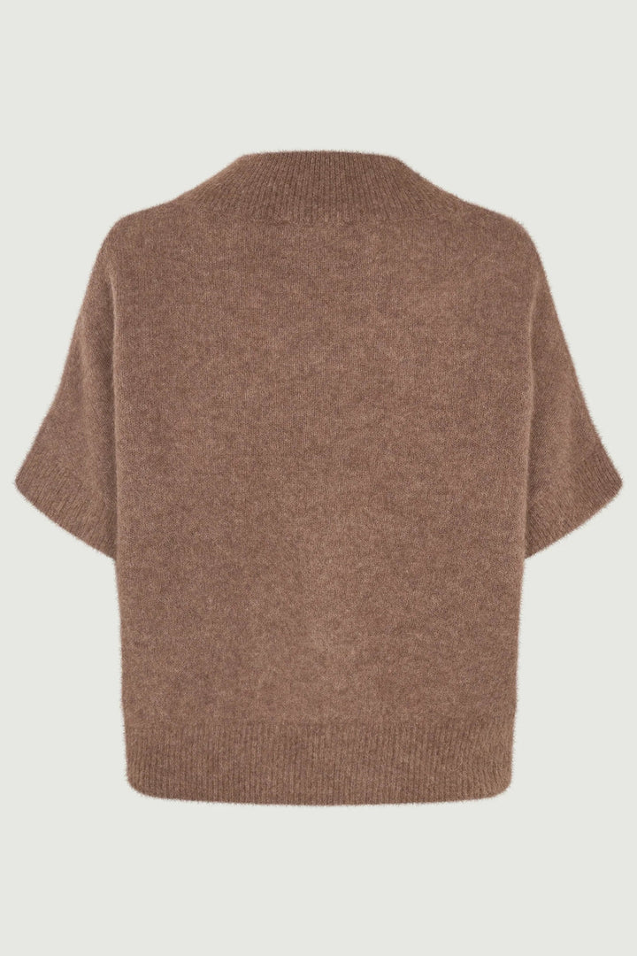 Six Ames Doanna 72278 Acorn Melange Round Neck Short Sleeve Sweater C3205