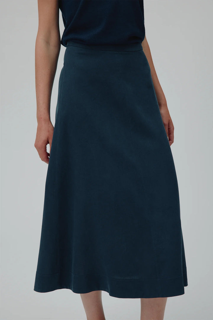 Six Ames Henrietta 72263 Night Sky Navy Silk Long Skirt C7090
