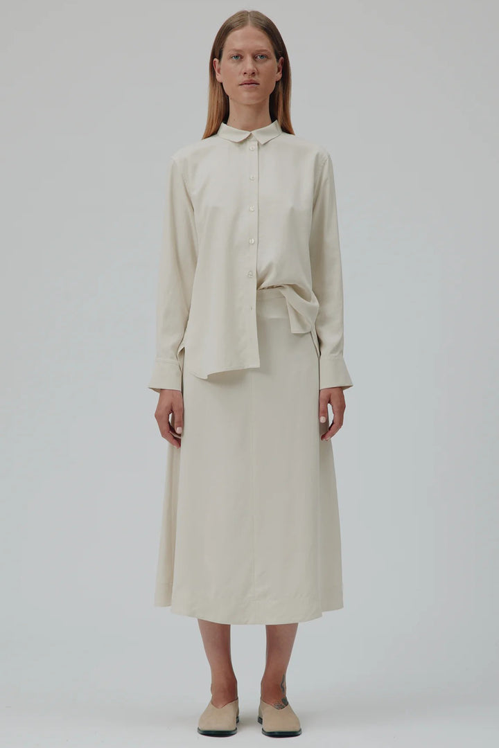 Six Ames Henrietta Turtledove Ivory Silk Midi Skirt 72263