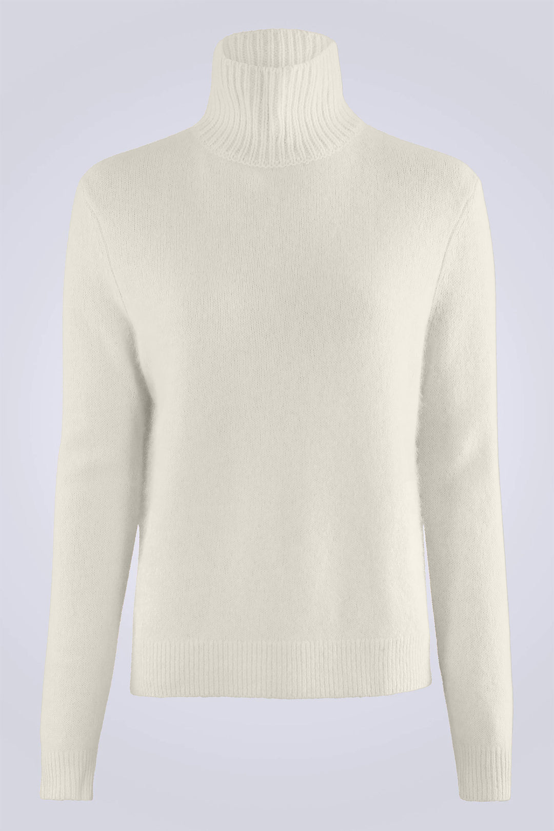 White turtleneck sweater on a light gray background