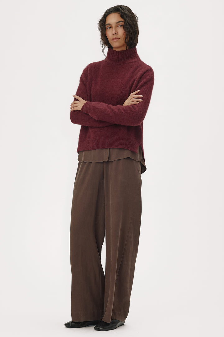 Six Ames Jade Fig Red Jumper 72395 C2016, styled on model