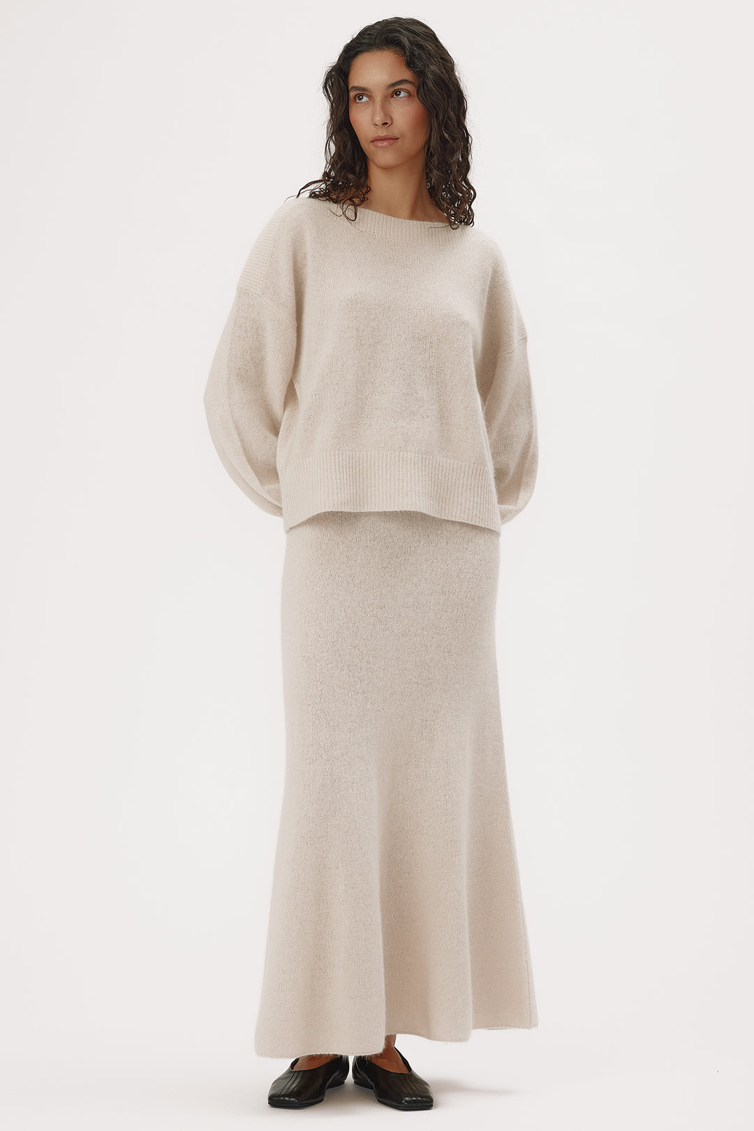Six Ames Malou Oatmeal Beige Jumper 72393 C3820, styled on model