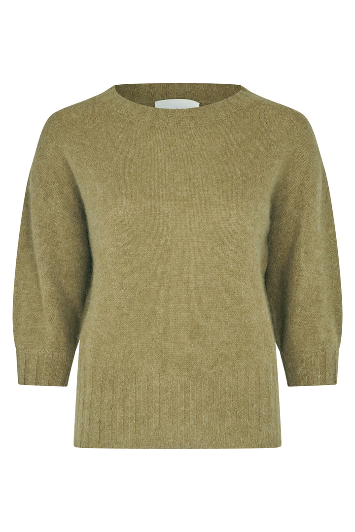 Six Ames Mona Olive Green Melange Jumper 72379 C3840, front packshot