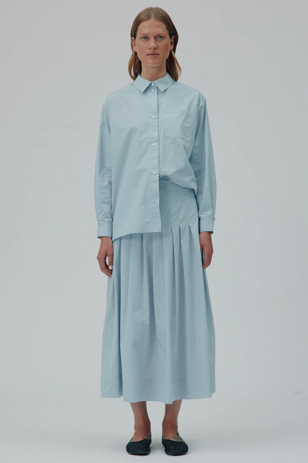 Six Ames Rebecca 72271 Sky Blue Long Organic Cotton Skirt C3191