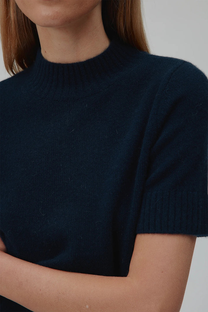 Six Ames Remie 72258 Night Sky Navy Short Sleeve Cashmere Jumper C7090