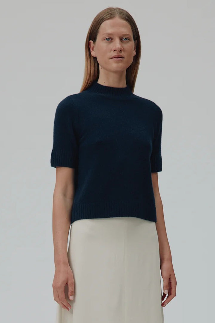 Six Ames Remie 72258 Night Sky Navy Short Sleeve Cashmere Jumper C7090