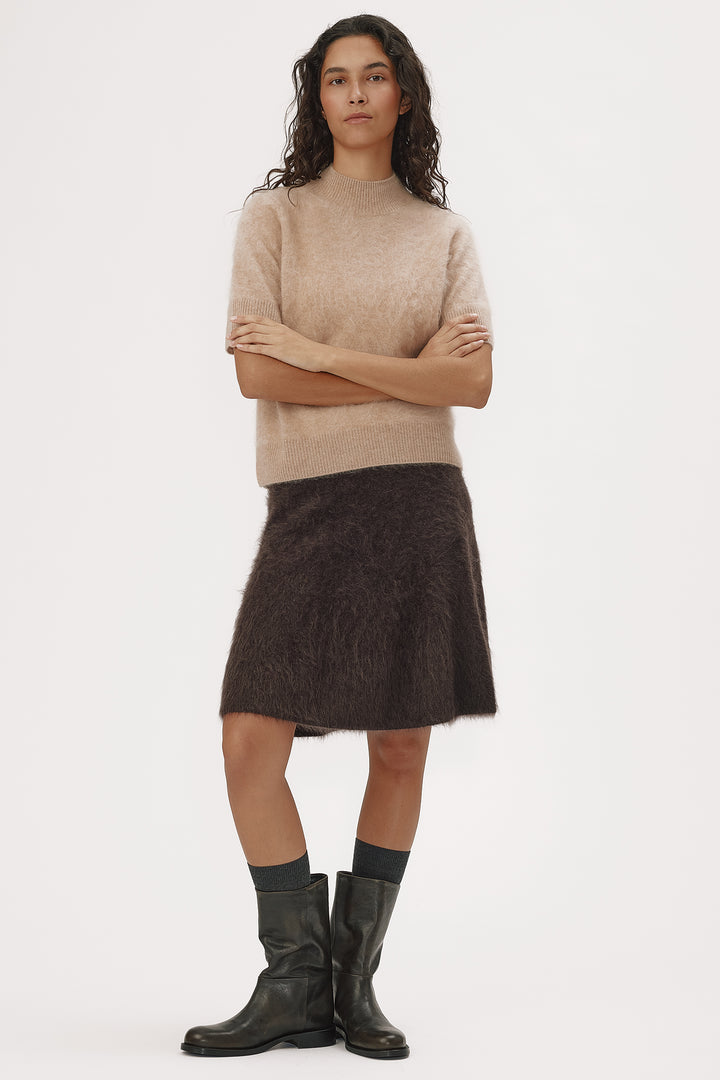 Six Ames Roma Biscotti Beige Melange Jumper 72357 C3890, styled on model