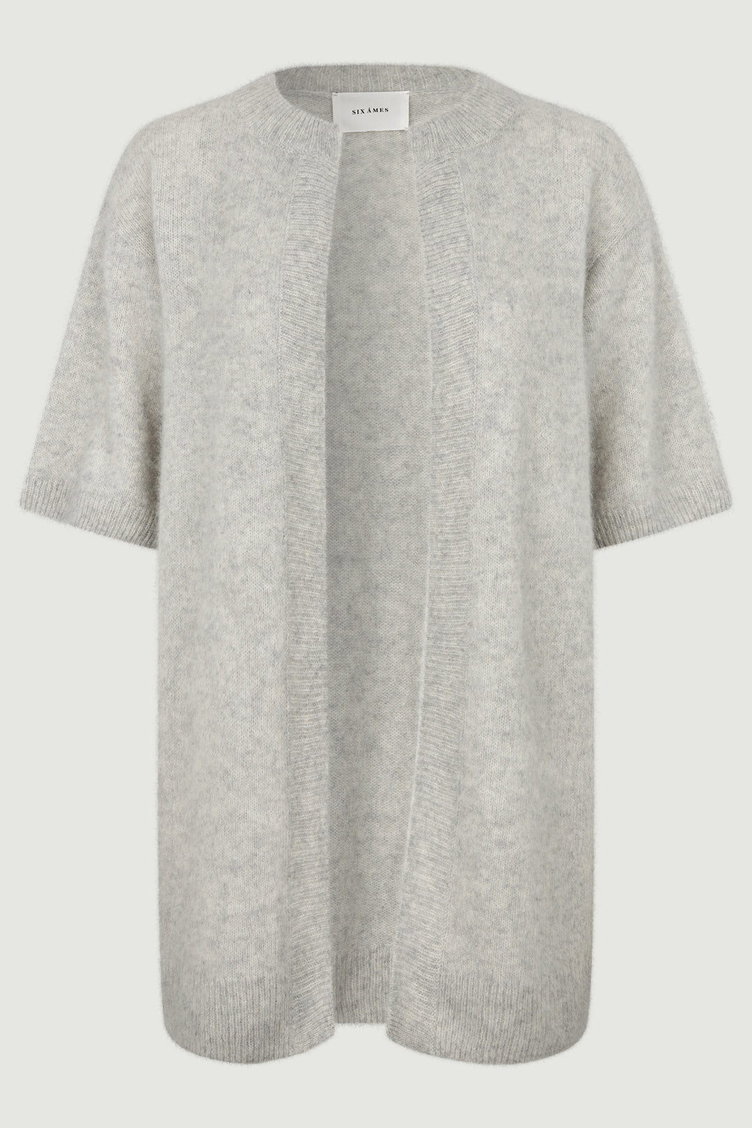Six Ames Sony 72238 Grey Melange Half Sleeve Racoon Wool Cardigan C3010, front packshot