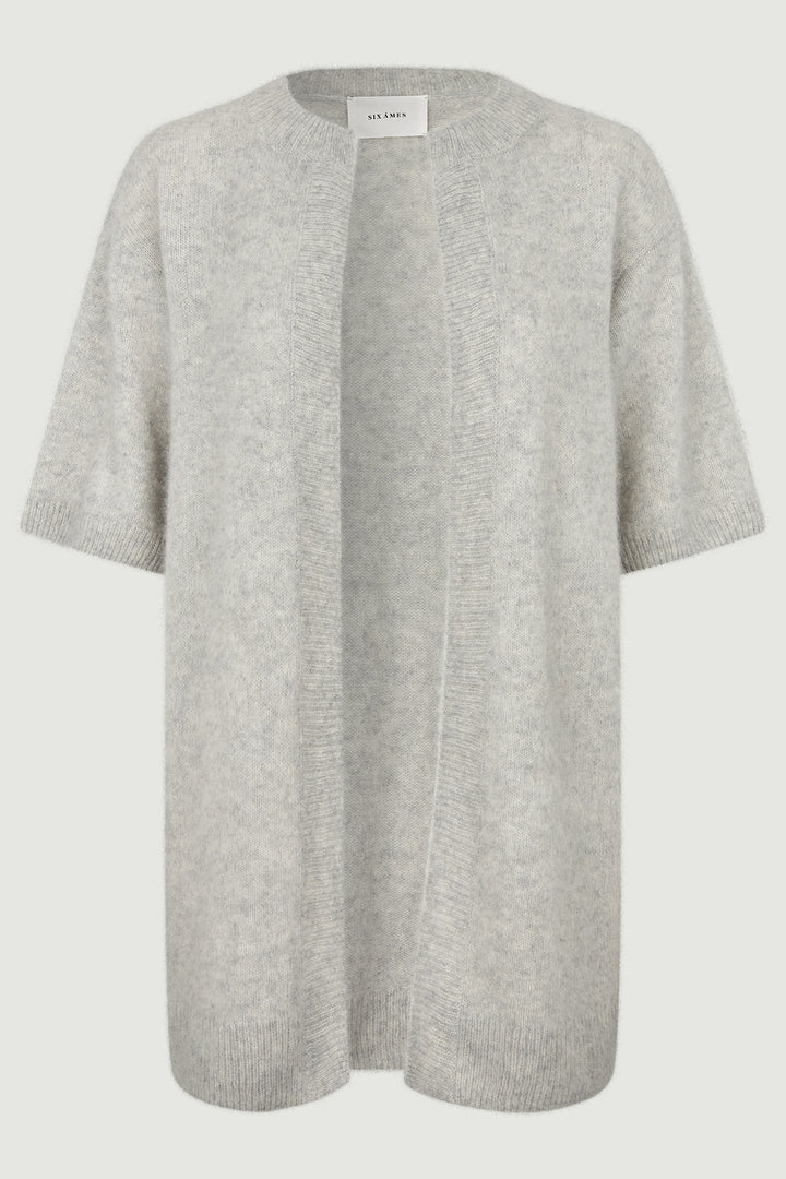 Six Ames Sony 72238 Grey Melange Half Sleeve Racoon Wool Cardigan C3010, front packshot